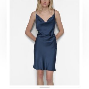 DKNY Women's Satin Cowlneck Sleeveless Slip Dress